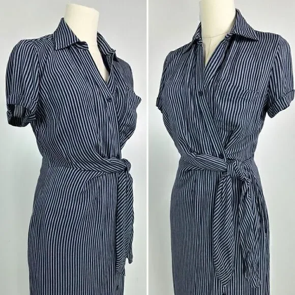 Garnet Hill Anya Tie-Front Crêpe Dress Size 0 Stripes - Picture 6 of 12
